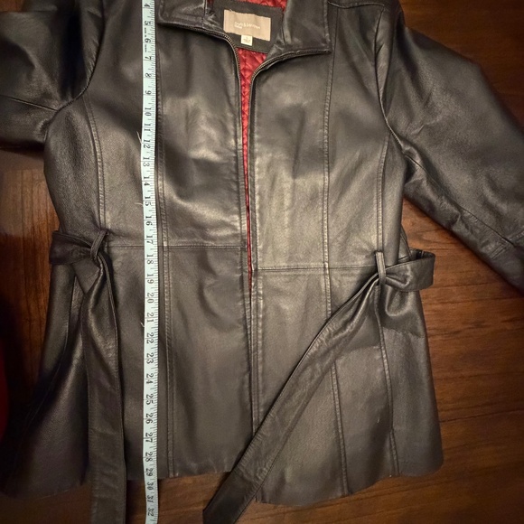 Croft & Barrow Women's Black Leather Jacket, Quilted Lining, Belt, Size Large - Picture 12 of 12